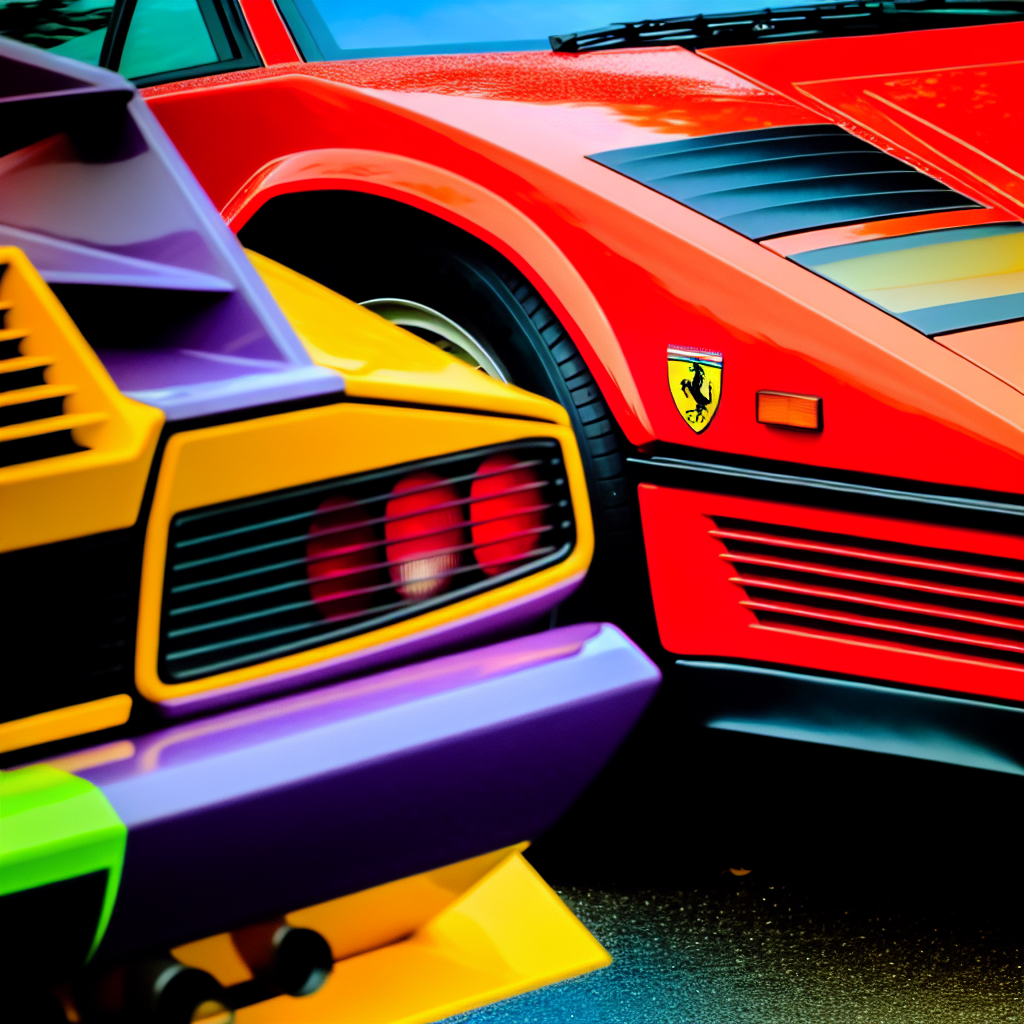 Imagem de um Lamborghini Countach e um Ferrari Tes