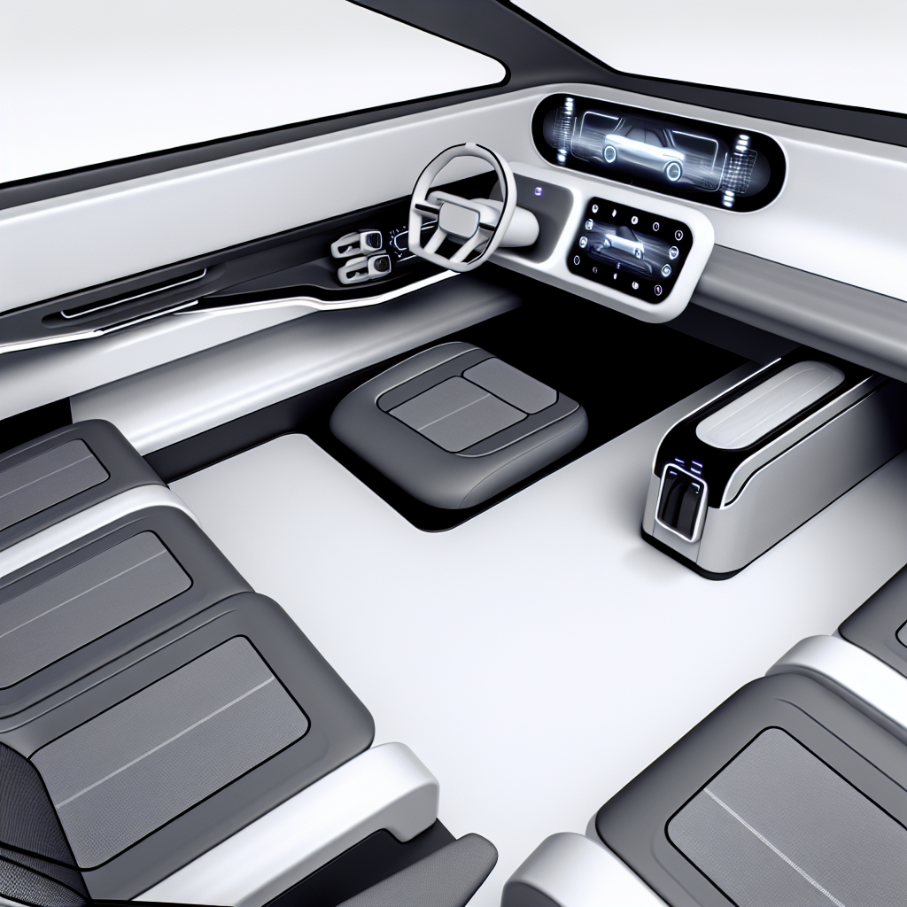 Interior futurista do Tesla Cybertruck, destacando